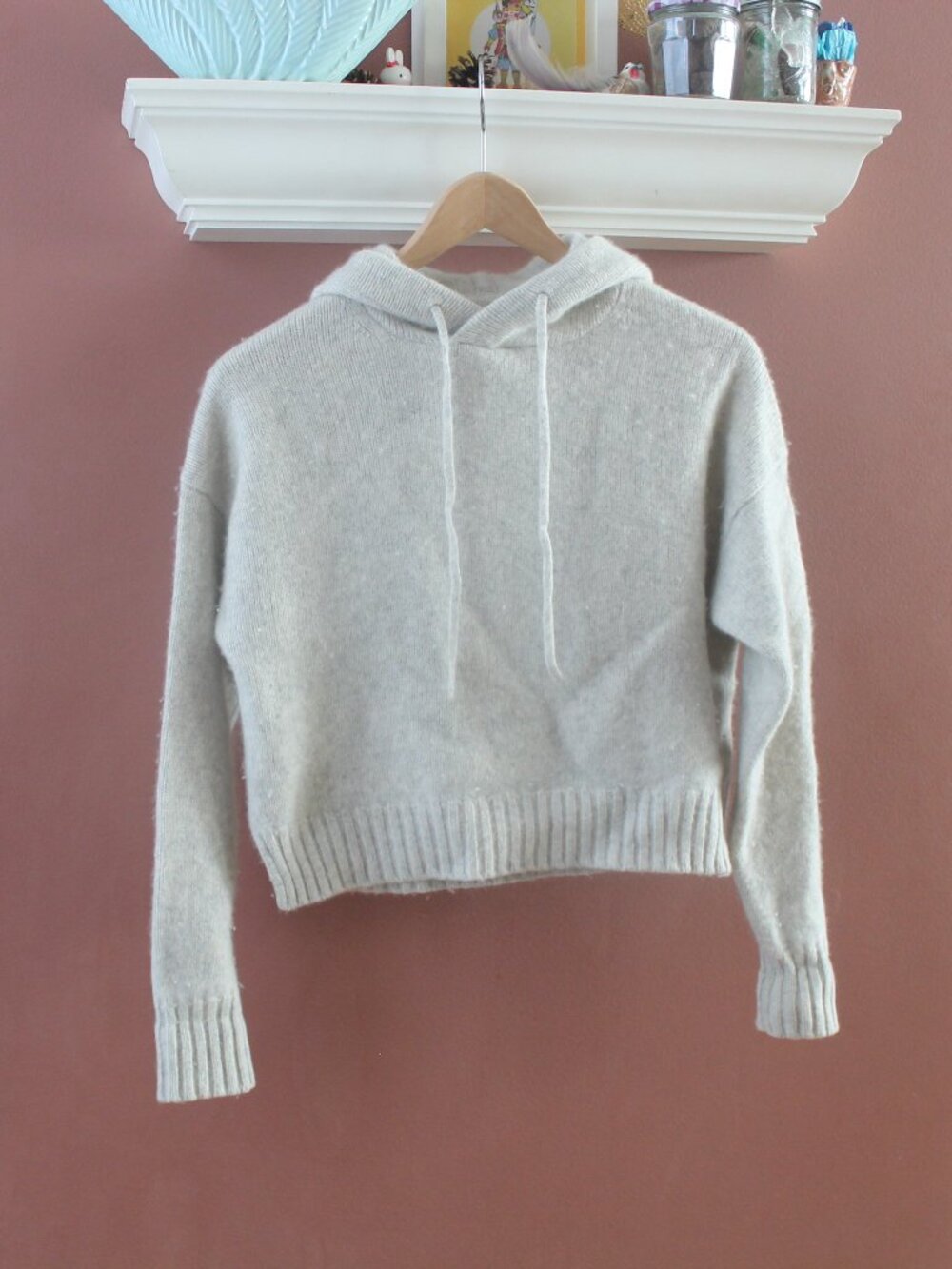 Aritzia Babaton Gray Oatmeal Luxe Cashmere Hoodie Sweater Plush Cozy Soft XXS